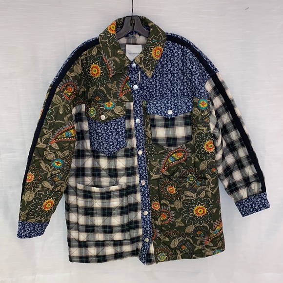 Avec Les Filles Jackets & Blazers - Avec Les Filles patchwork cotton shirt jacket Plaid size small navy green